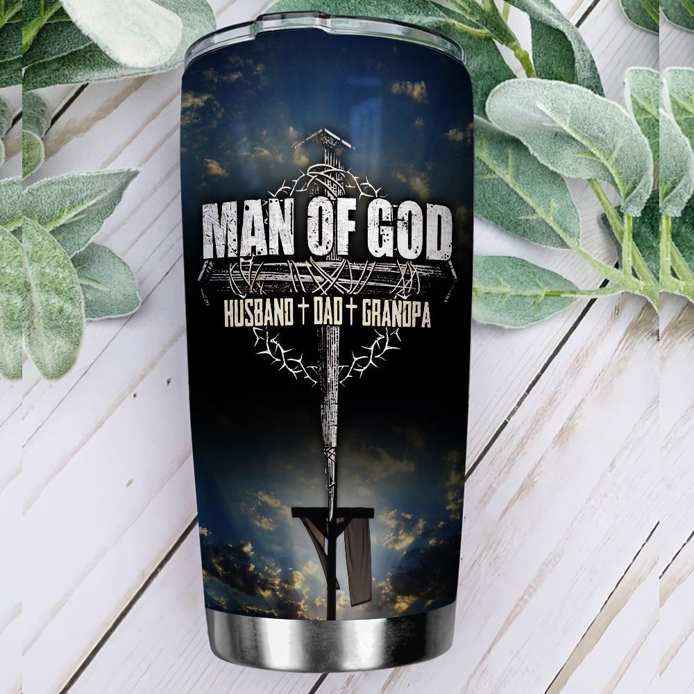 Man Of God Husband Dad Grandpa Personalized Stainless Steel Tumbler