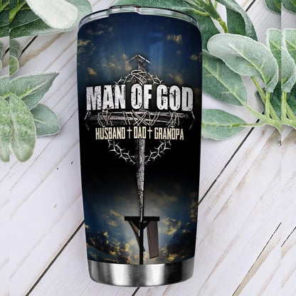 Man Of God Husband Dad Grandpa Personalized Stainless Steel Tumbler