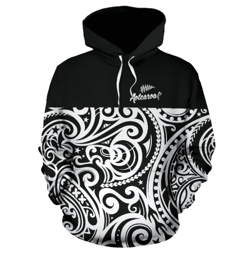 New Zealand - Aotearoa Pullover Hoodie (BlackWhite) A0 - Amaze Style™-Apparel