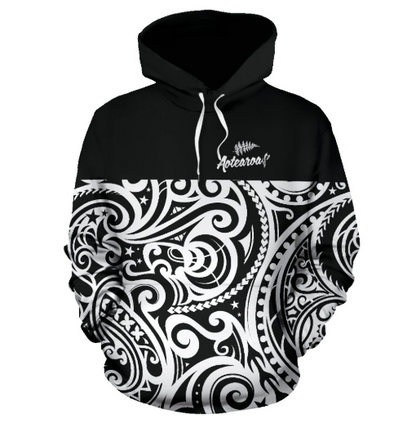 New Zealand - Aotearoa Pullover Hoodie (BlackWhite) A0 - Amaze Style™-Apparel