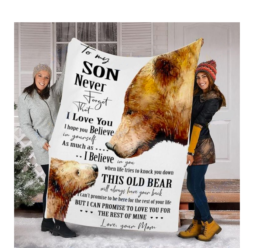 Custom Blanket Bear To My Son Blanket - Gift For Son - Sherpa Blanket DL