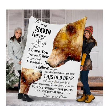 Custom Blanket Bear To My Son Blanket - Gift For Son - Sherpa Blanket DL
