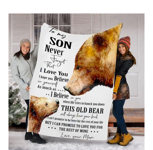 Custom Blanket Bear To My Son Blanket - Gift For Son - Sherpa Blanket DL