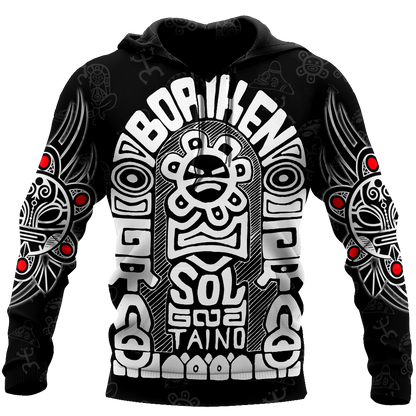 Puerto Rico White Symbol Sol Taino On Black Shirt QB06232002-Apparel-TQH-Hoodie-S-Vibe Cosy™