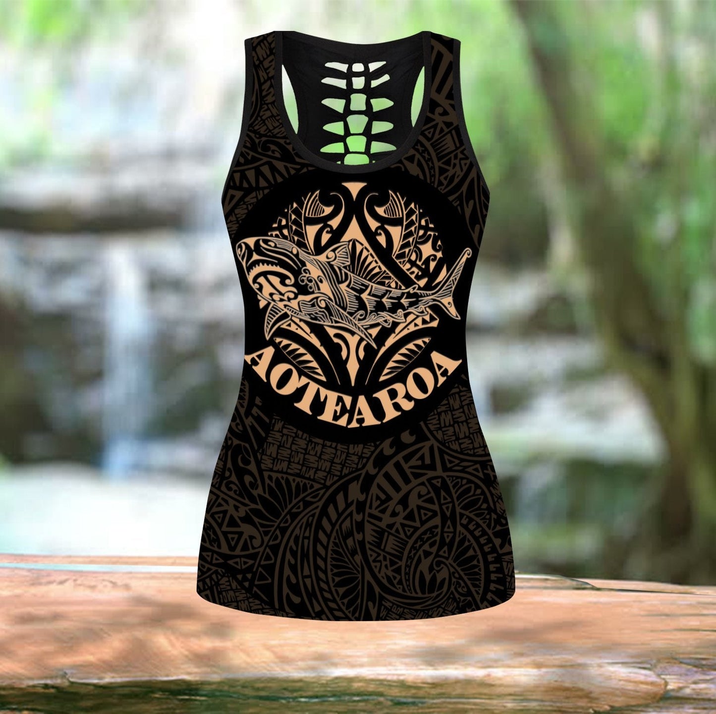 Combo maori shark tattoo tank top & leggings outfit for women HHT17072001