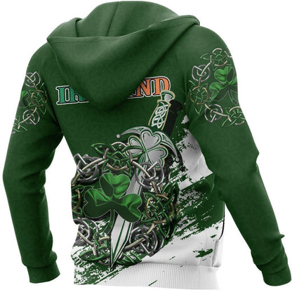 Ireland - Celtic Shamrock & Sword Pullover Hoodie PL - Amaze Style™-Apparel