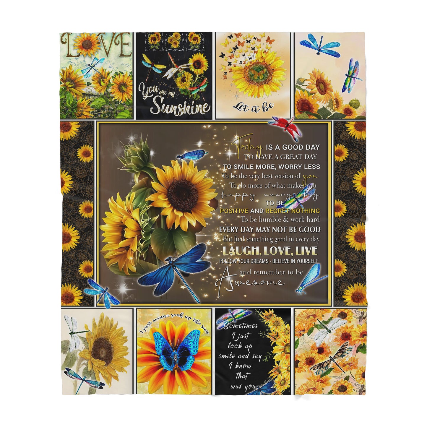 Dragonfly Sunflower Sherpa Blanket MEI
