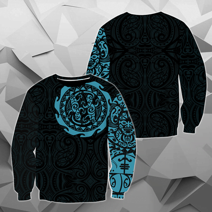 Maori Tangaroa Tattoo New Zealand All Over Hoodie - Blue HC - Amaze Style™-Apparel