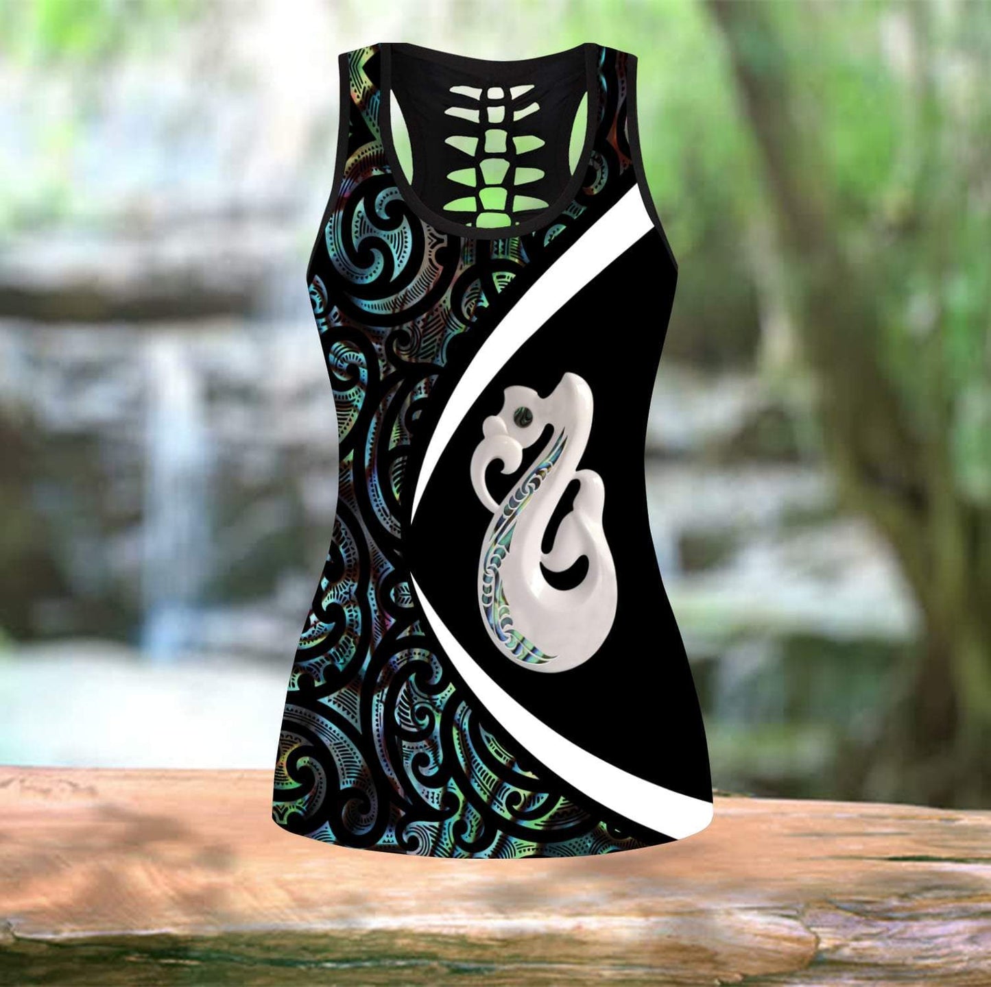 New Zealand Maori Manaia Paua Shell tank top & leggings outfit for women
