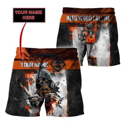 3D Chainsaw Skull Custom Name Unisex Shirts