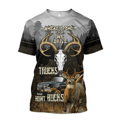 Hunting Bucks Driving Trucks 3D All Over Printed Shirts