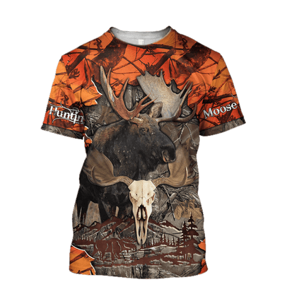 Hunting Moose Orange Camo 3D All Over Print Hoodie