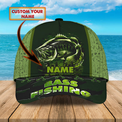 Custom Name Green Bass Fishing hat 3D design print Cap