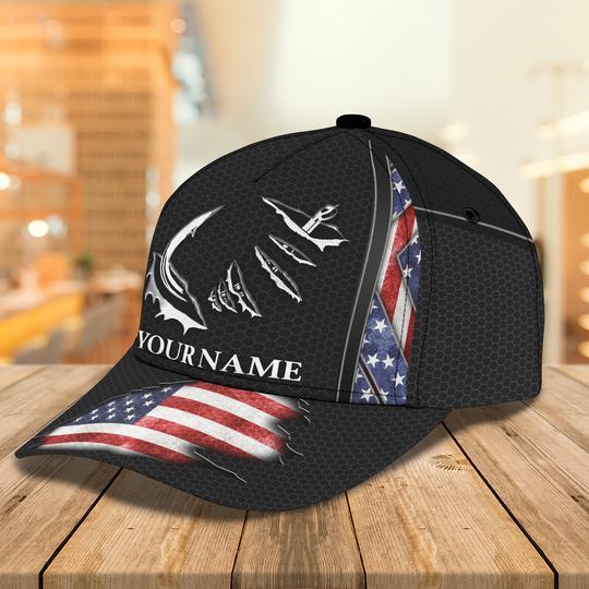 Custom Name Fishing hat Hook Flag 3D design print Cap