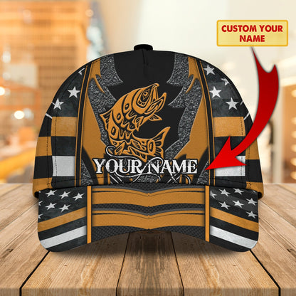 Custom Name Fishing hat Yellow 3D design print Cap