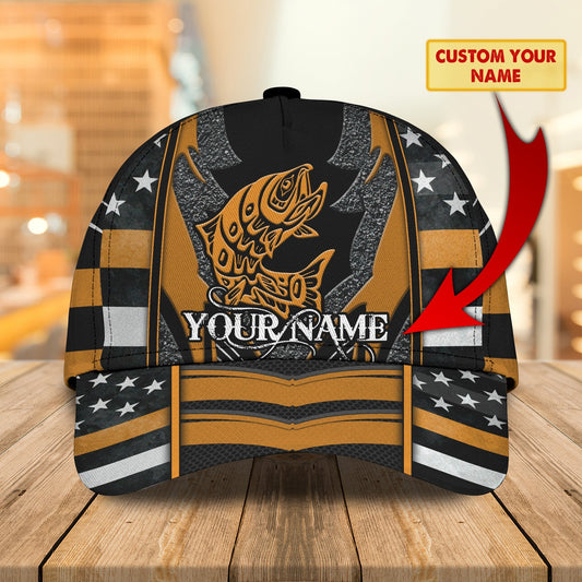 Custom Name Fishing hat Yellow 3D design print Cap