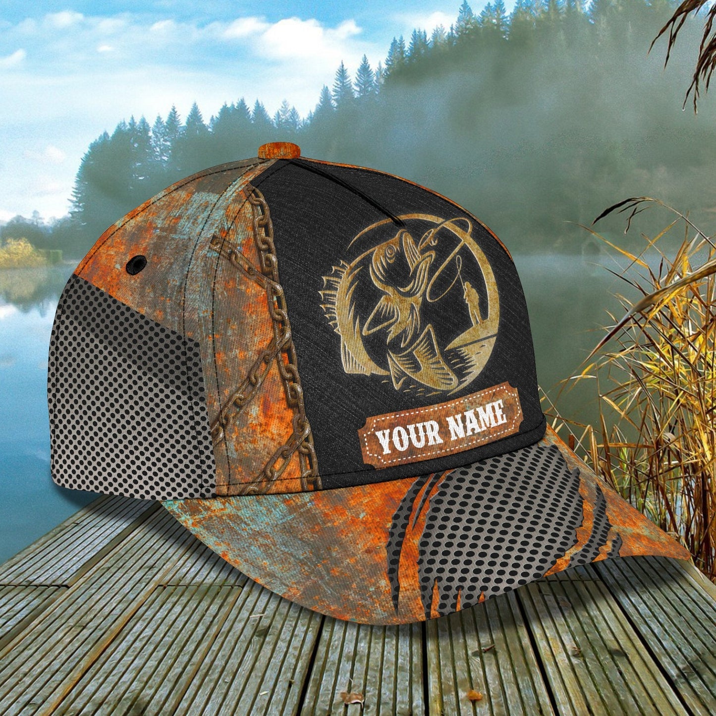 Custom Name Bass Fishing hat Restro 3D design print Cap