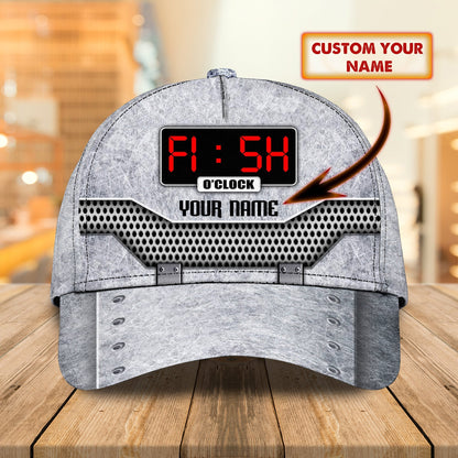 Custom Name Fishing hat Clock 3D design print Cap