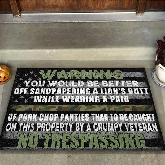 Warning - Grumpy Veteran Door Mat