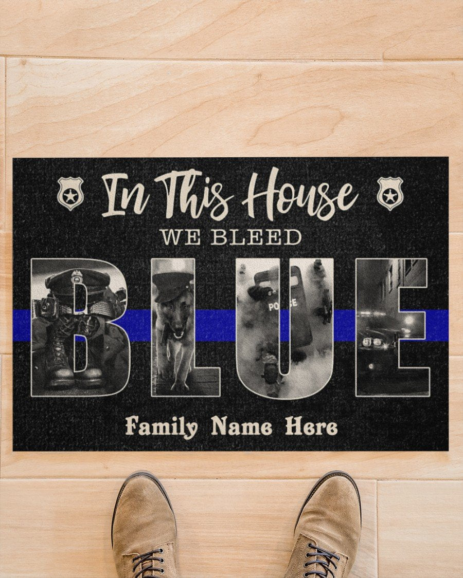 Custom name Family Police We bleed blue Door Mat