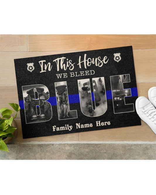 Custom name Family Police We bleed blue Door Mat