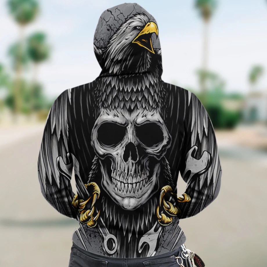 SKULL 3D ZIP HOODIE_EAGLE SKULL PL311 - Amaze Style™-Apparel
