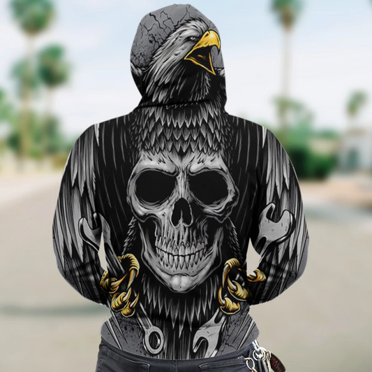SKULL 3D ZIP HOODIE_EAGLE SKULL PL311 - Amaze Style™-Apparel