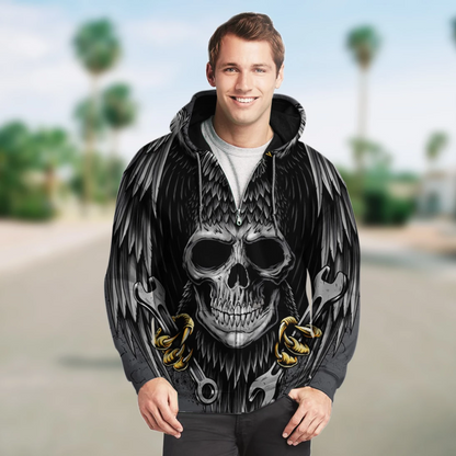 SKULL 3D ZIP HOODIE_EAGLE SKULL PL311 - Amaze Style™-Apparel