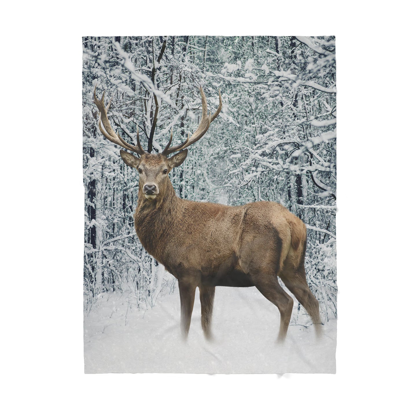 Custom Blanket Deer In Winter Forest Sherpa Blanket MEI