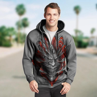 SKULL 3D ZIP HOODIE_EVIL SKULL  PL325 - Amaze Style™-Apparel