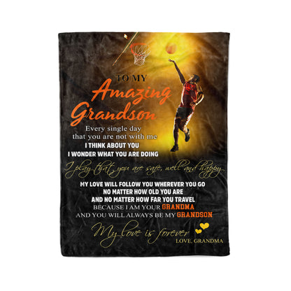 Basketball To My Amazing Grandson Fleece Blanket HG