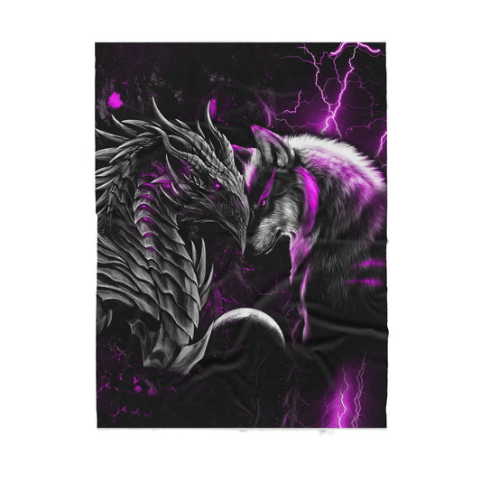 Custom Blanket Dragon and Wolf - Gift For My Family - Sherpa Blanket HG