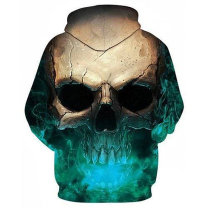 3D Effect Skull Print Pullover Hoodie Green HC0604 - Amaze Style™-Apparel