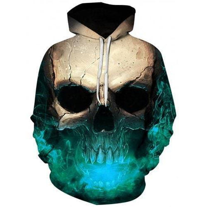 3D Effect Skull Print Pullover Hoodie Green HC0604 - Amaze Style™-Apparel