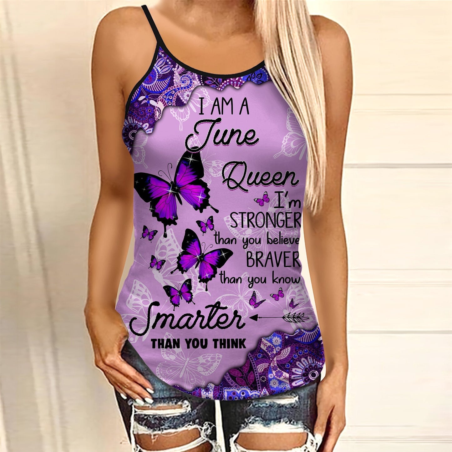 June girl Butterflies Combo Legging Camisole Tank