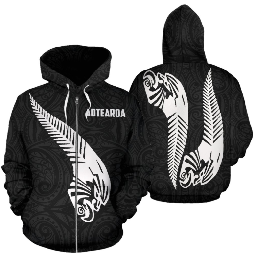 NZ Fern Zip Hoodie Pattern Maori TH5 - Amaze Style™-Apparel