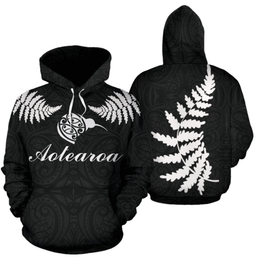 Aotearoa-New Zealand Hoodie Silver Fern Kiwi Patterns Maori TH5 - Amaze Style™-Apparel