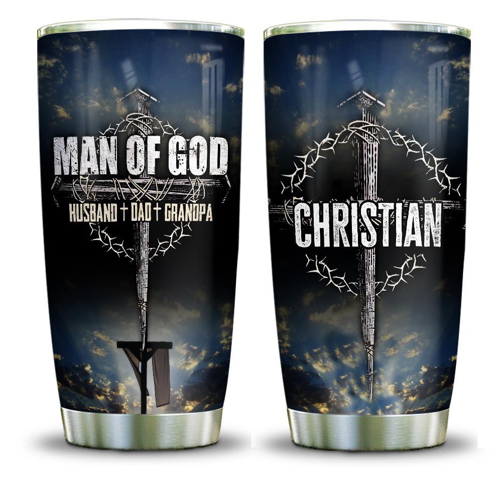 Man Of God Husband Dad Grandpa Personalized Stainless Steel Tumbler