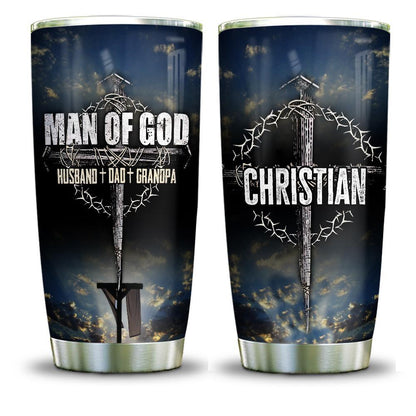 Man Of God Husband Dad Grandpa Personalized Stainless Steel Tumbler