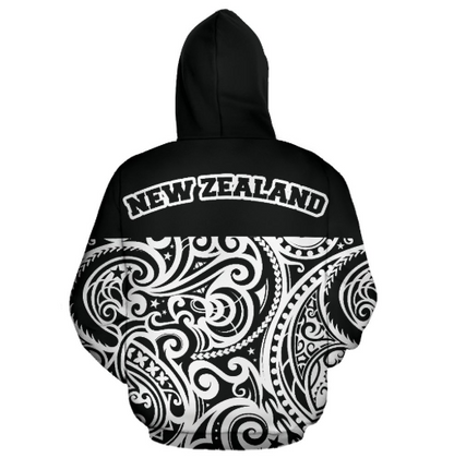 New Zealand - Aotearoa Pullover Hoodie (BlackWhite) A0 - Amaze Style™-Apparel