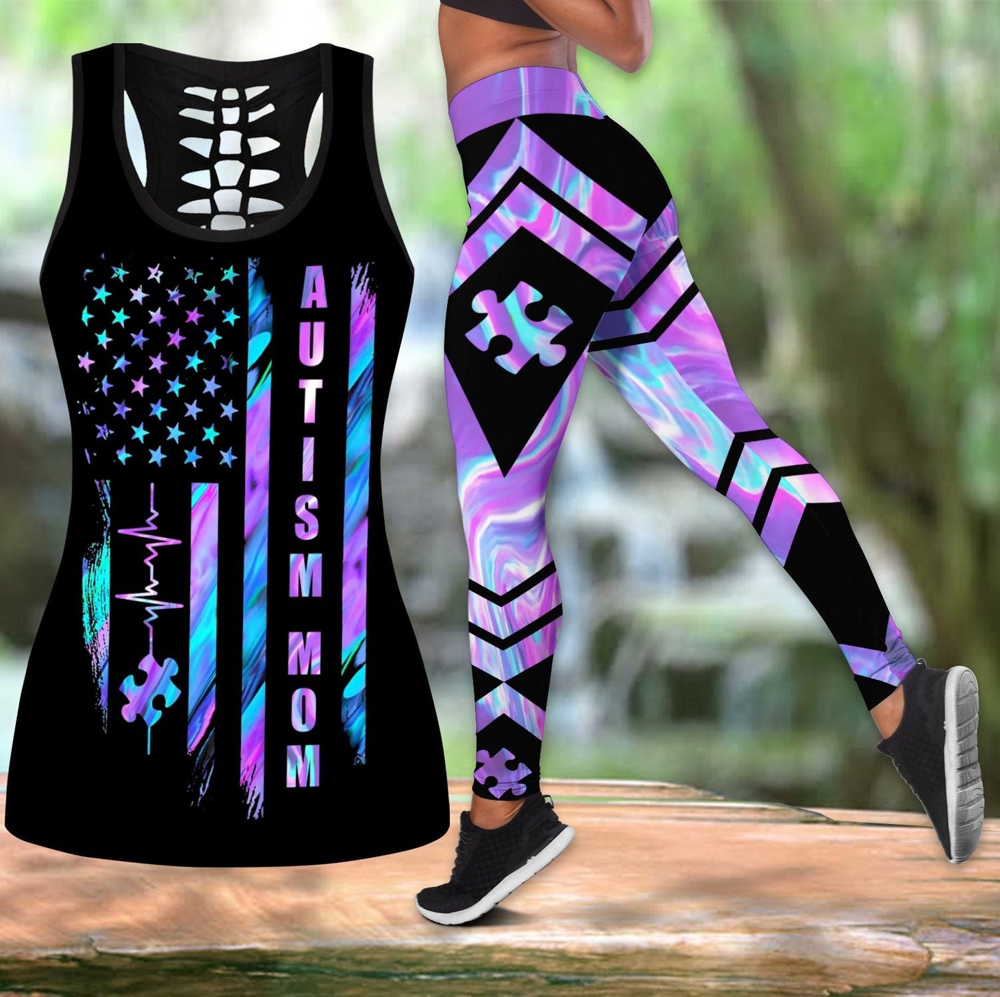 Autism Mom Flag Autism Awearness Combo Tank + Legging QB06192002