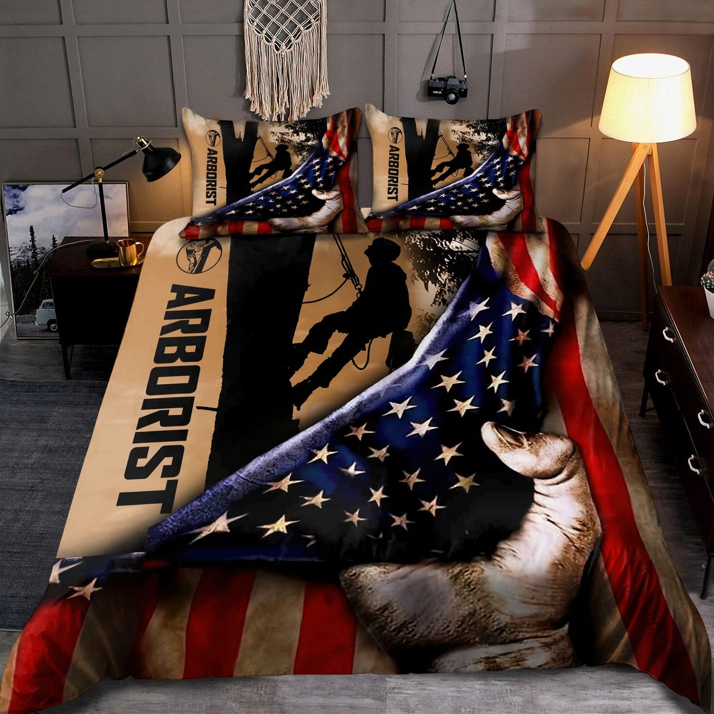 Premium All Over Printed American Flag Arborist Bedding Set MEI