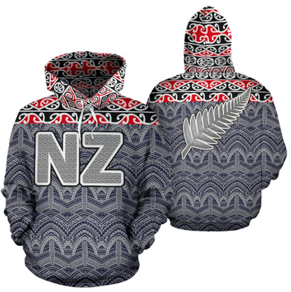 New Zealand Maori Sillver Fern Over - Hoodie - BN09 - Amaze Style™-Apparel