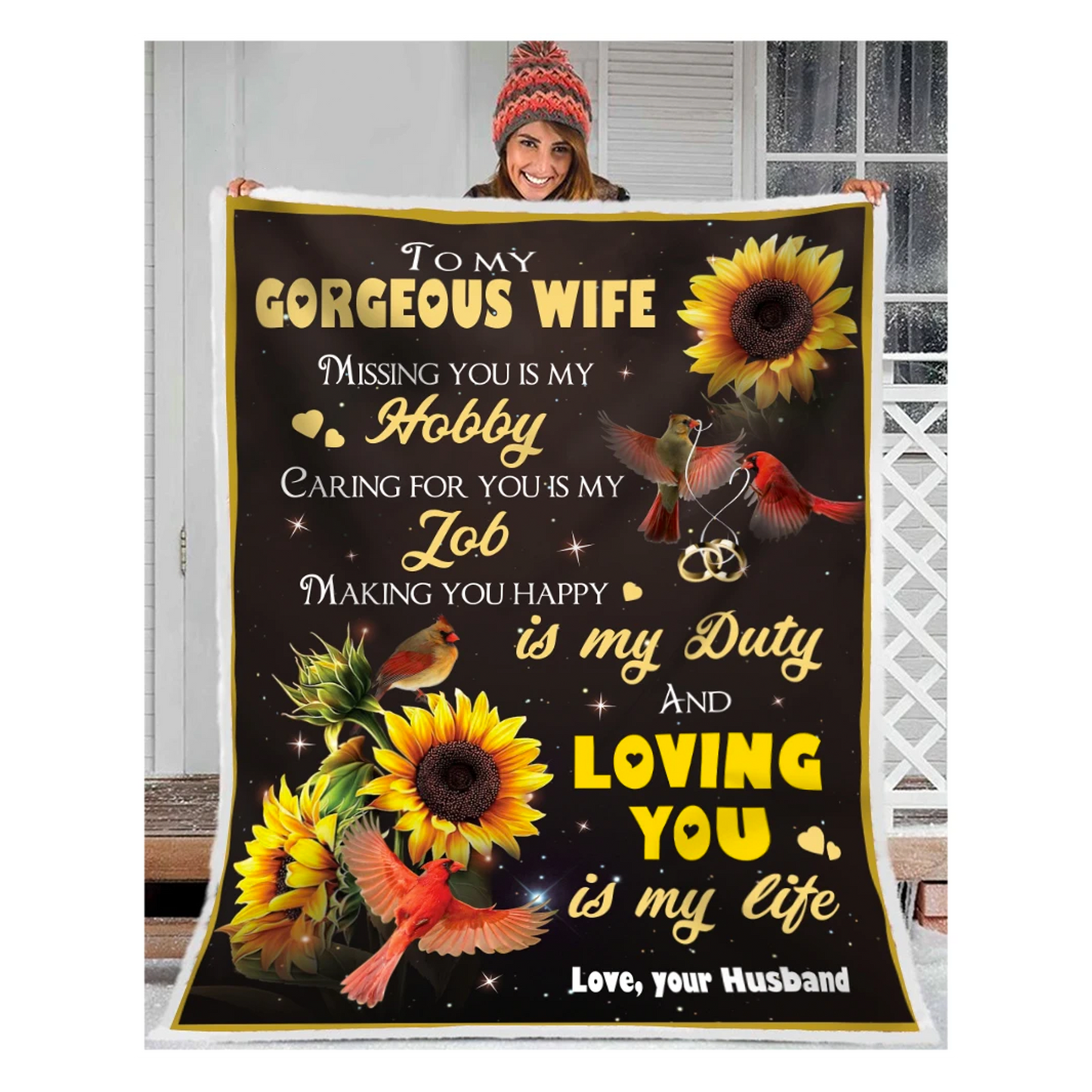 Custom Blanket Cardinals To My Gorgeous Wife Loving You Sherpa Blanket HC