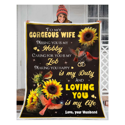 Custom Blanket Cardinals To My Gorgeous Wife Loving You Sherpa Blanket HC