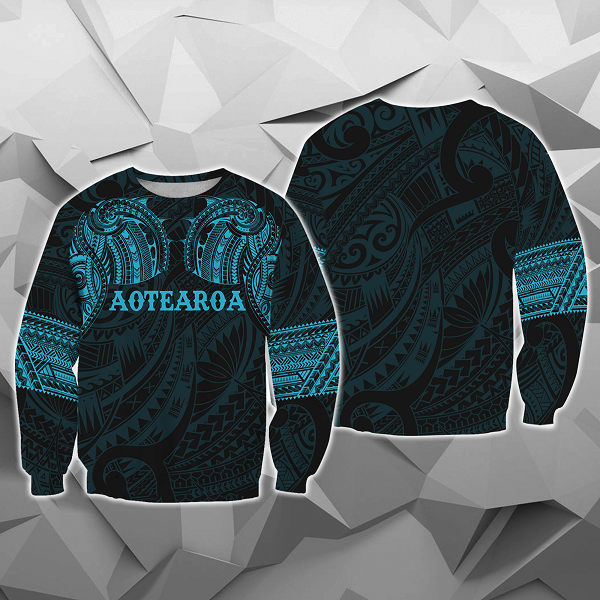 Aotearoa Maori Tattoo All Over Hoodie Blue K4 - Amaze Style™-Apparel