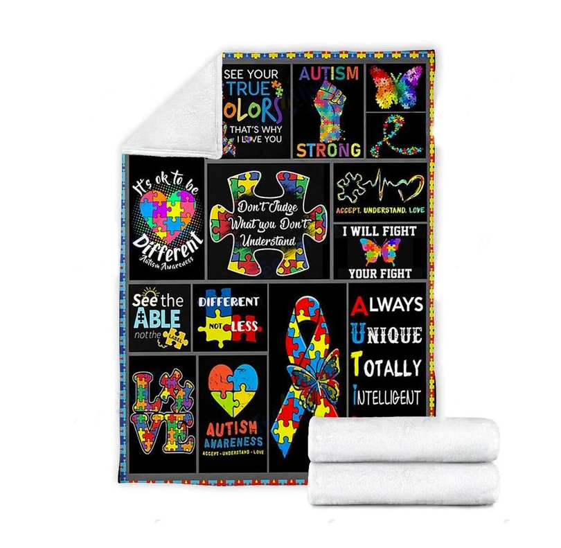 Custom Blanket Autism Awareness- Best Gift For Autism Warrior - Sherpa Blanket DL