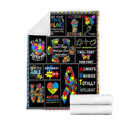 Custom Blanket Autism Awareness- Best Gift For Autism Warrior - Sherpa Blanket DL