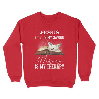 Jesus Is My Savior Nursing Is My Therapy Standard Crew Neck Sweatshirt