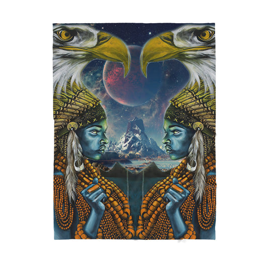 Custom Blanket Native American Girl Eagle Head Sherpa Blanket MEI